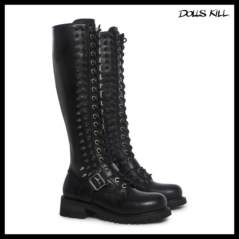 ◆DOLLS KILL◆DARKER WAVS Spiked Knee High Lace Up Boots
