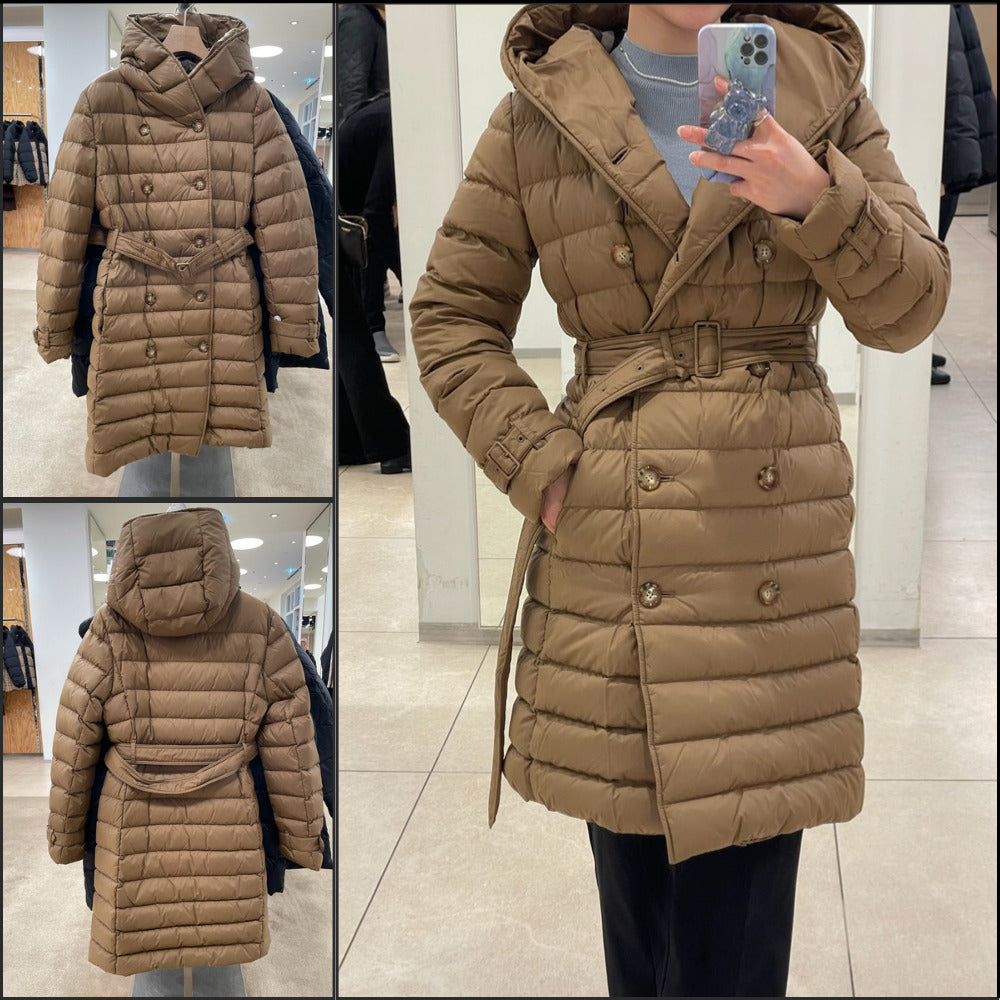 【BURBERRY】WITLEY Belted Long Down Coat Taupe Brown