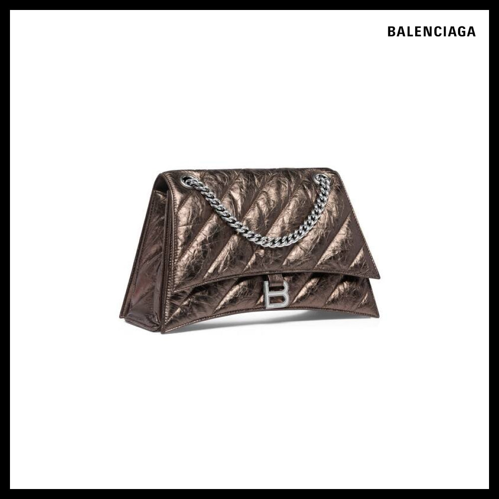 【BALENCIAGA】Crush Medium Chain Bag Metallized Quilted Bron