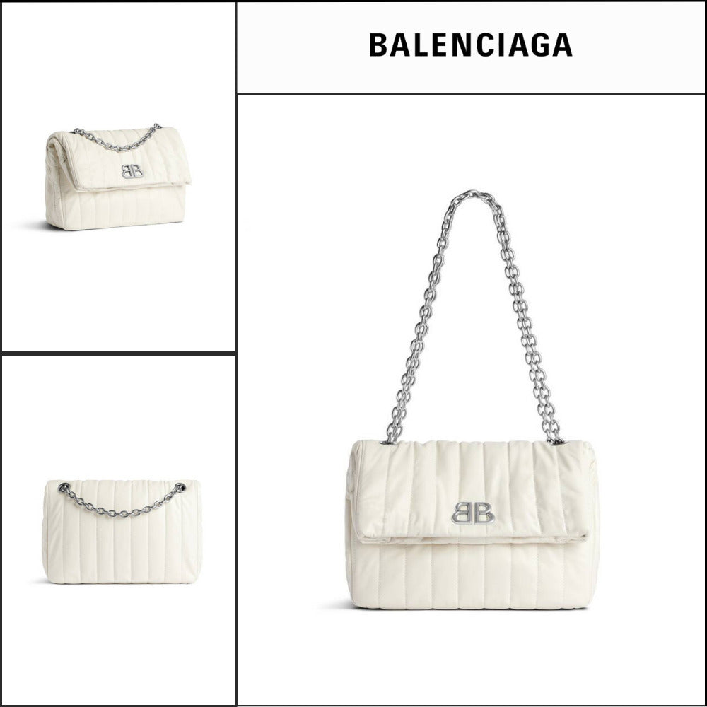 【BALENCIAGA】Monaco Small Chain Bag Quilted White