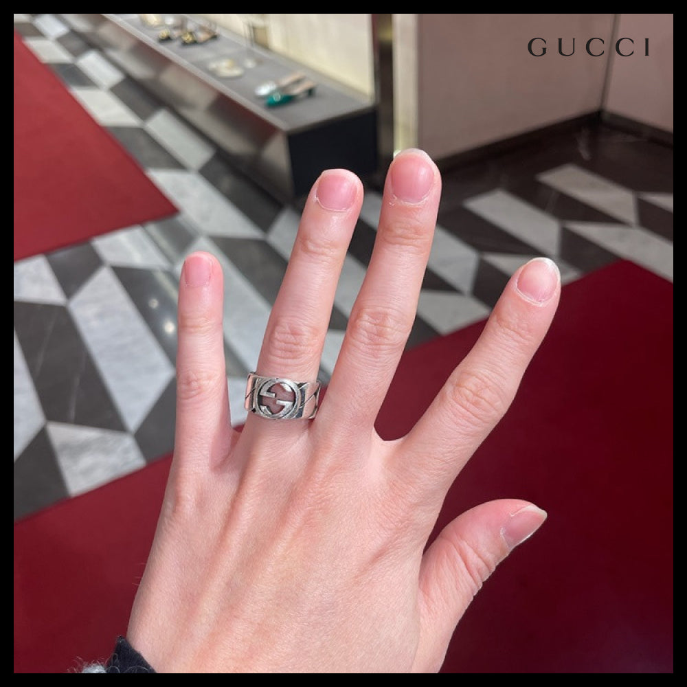 【GUCCI】Interlocking G Chain Wide Ring Silver