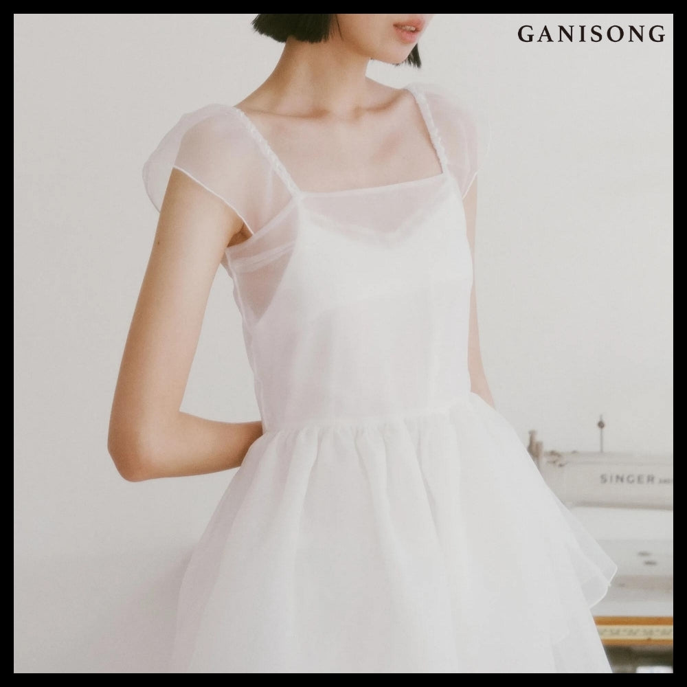 【GANISONG】Bridal Peony Tiered Dress White