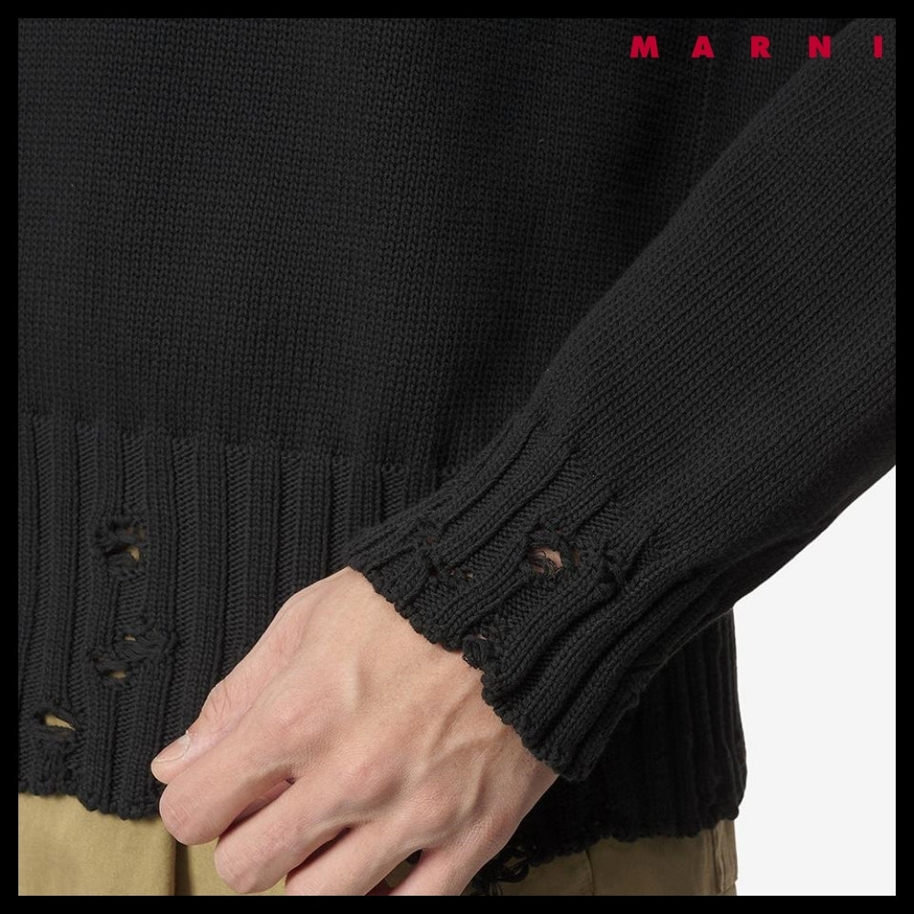 【MARNI】Crew Neck Distressed Knit Black
