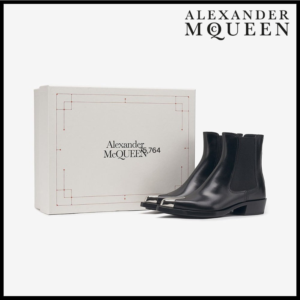 【alexander mcqueen】Metallic Toe Chelsea Boots - Black