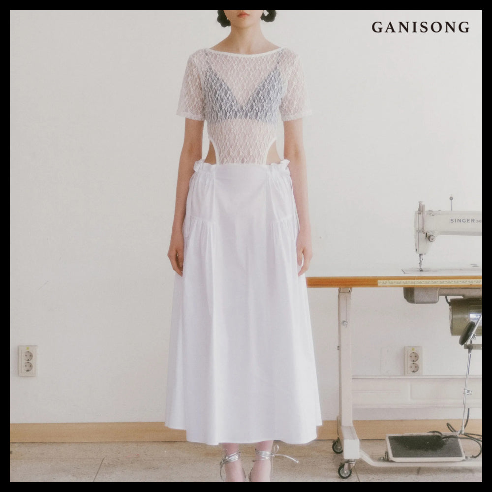 【GANISONG】Bridal Lace Cut Out Dress White