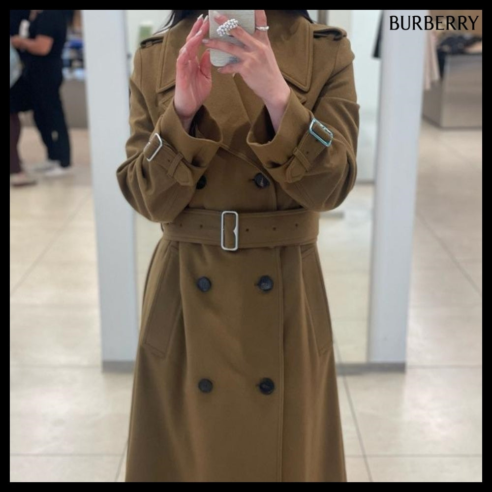 【Burberry】Cashmere Belted Long Trench Coat Shrew