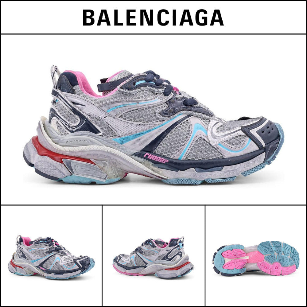 【BALENCIAGA】Runner 2 Mesh PU Sneakers Blue Pink Red