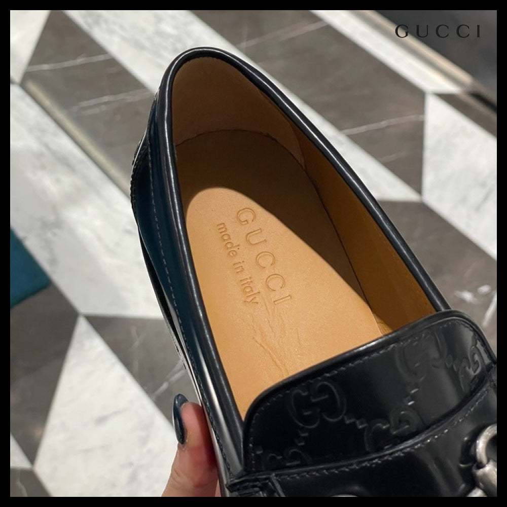 【GUCCI】KAVEH GG Logo Horsebit Leather Men’s Loafers Black
