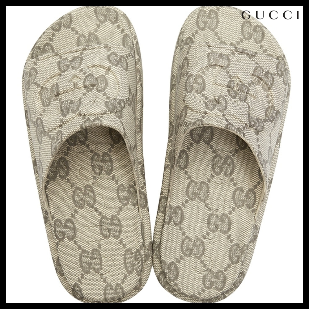【GUCCI】Interlocking GEmbossedLogoMen'sSlippers BeigeEbony