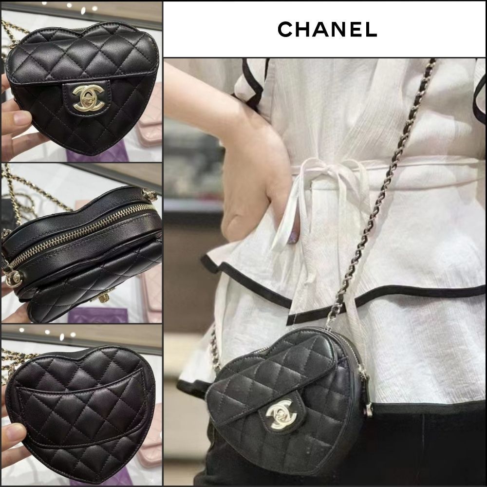 【CHANEL】Heart Bag Small Lambskin Black with Gold Hardware