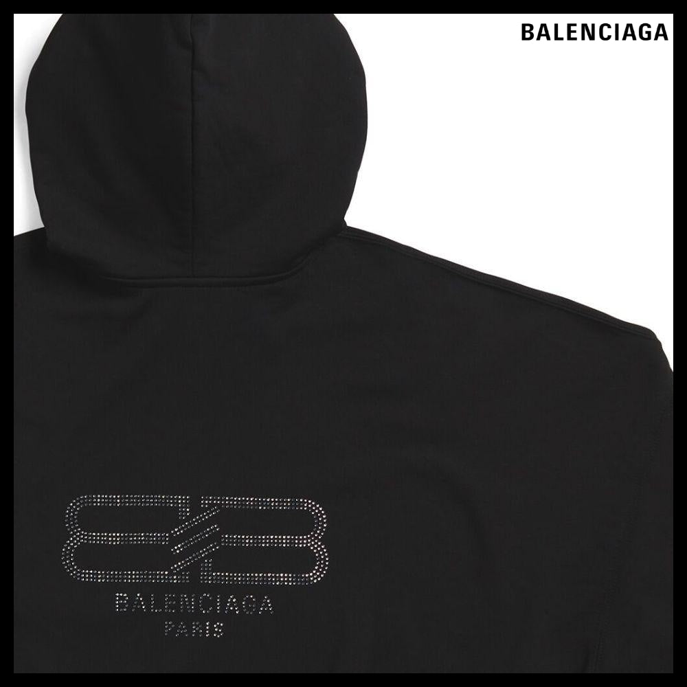 【BALENCIAGA】BB Paris Strass Hoodie Large Fit Black