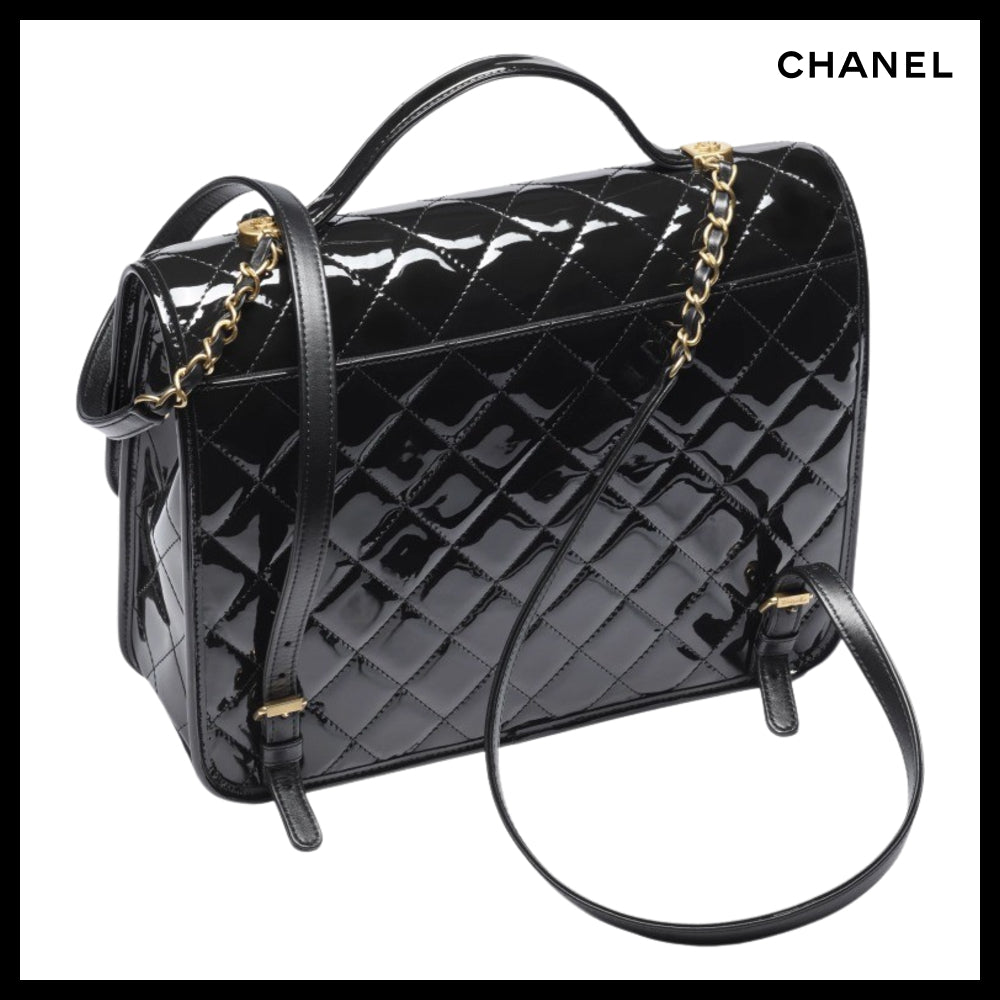 【CHANEL】Large Backpack Patent Calfskin & Gold Black