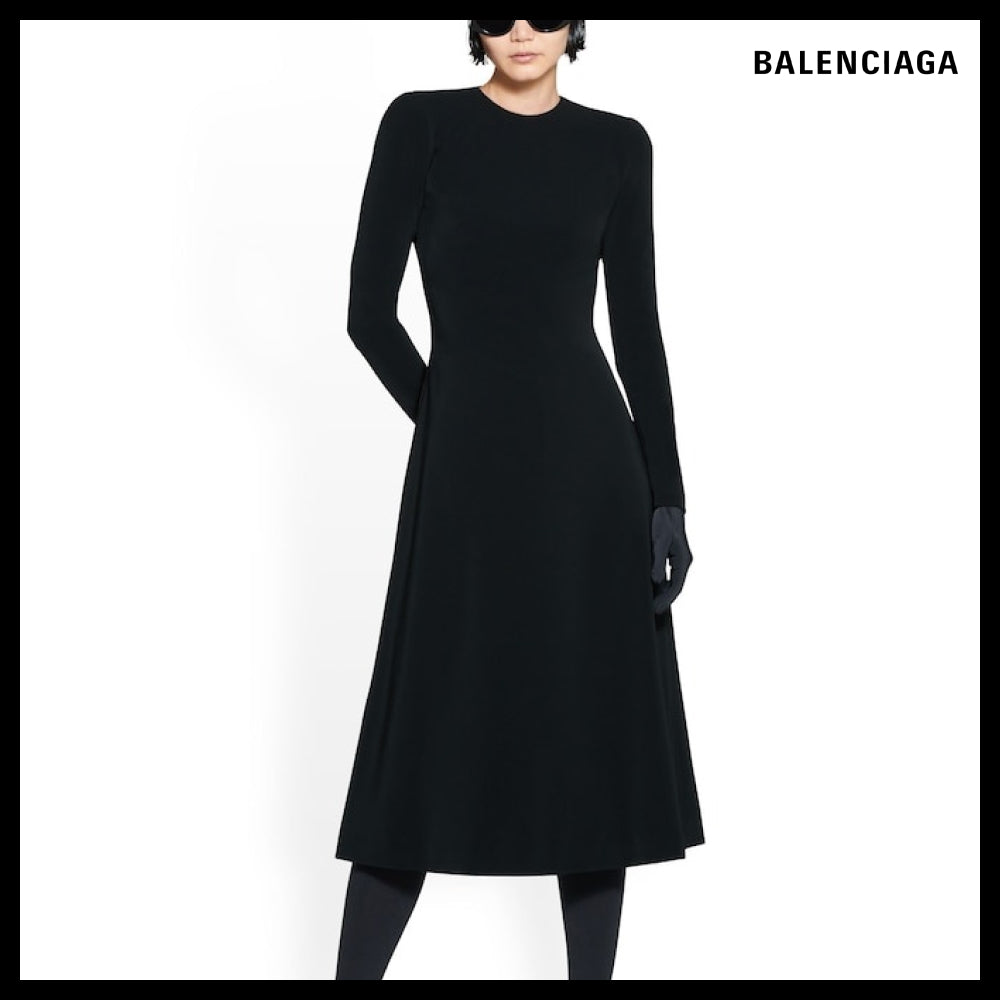 【BALENCIAGA】A-line Crewneck Dress Black