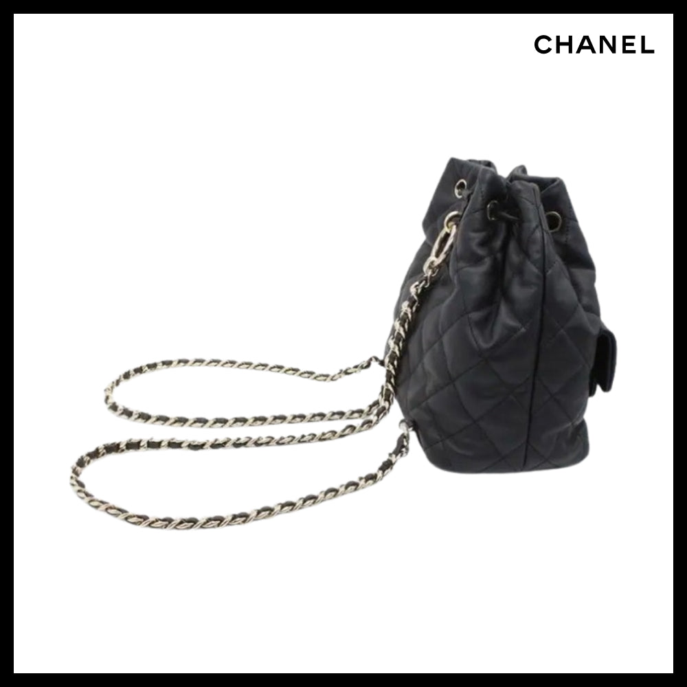 【CHANEL】Two Pocket Drawstring Bucket Backpack Calfskin