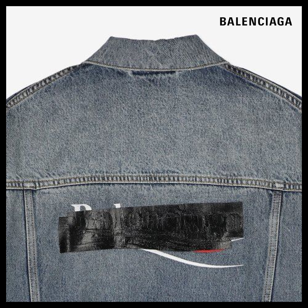 BALENCIAGA Back Tape Oversized Denim Jacket Blue