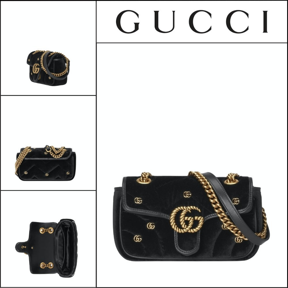 【GUCCI】Marmont 2 Velvet Chain Mini Shoulder Bag BLACK