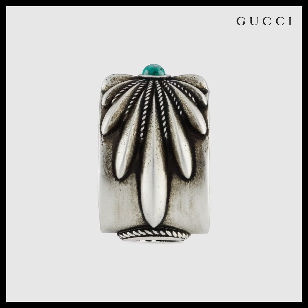 【GUCCI】Interlocking G Engraved Flower Sterling Wide Ring