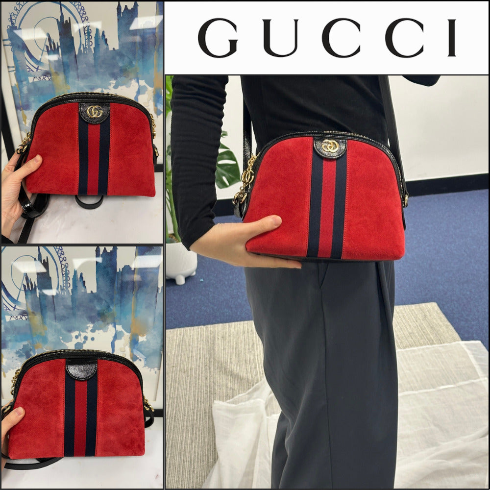【GUCCI】Ophidia GG Suede Half-Moon Shoulder Bag RED