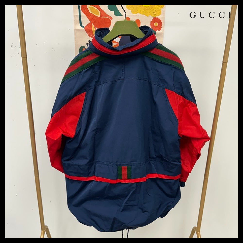 【GUCCI】Web Stripe Logo Patch Cotton DrawstringHoodedJacket