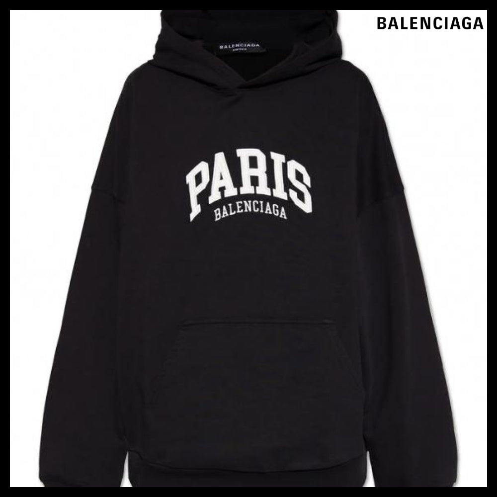【BALENCIAGA】Cities Paris Hoodie Wide Fit Black
