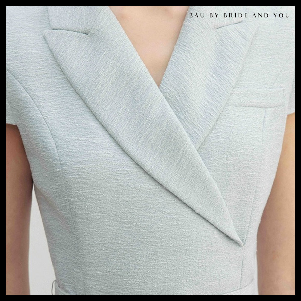 【BAU】VERONICA Peaked collar capsleeve flared midi tweed