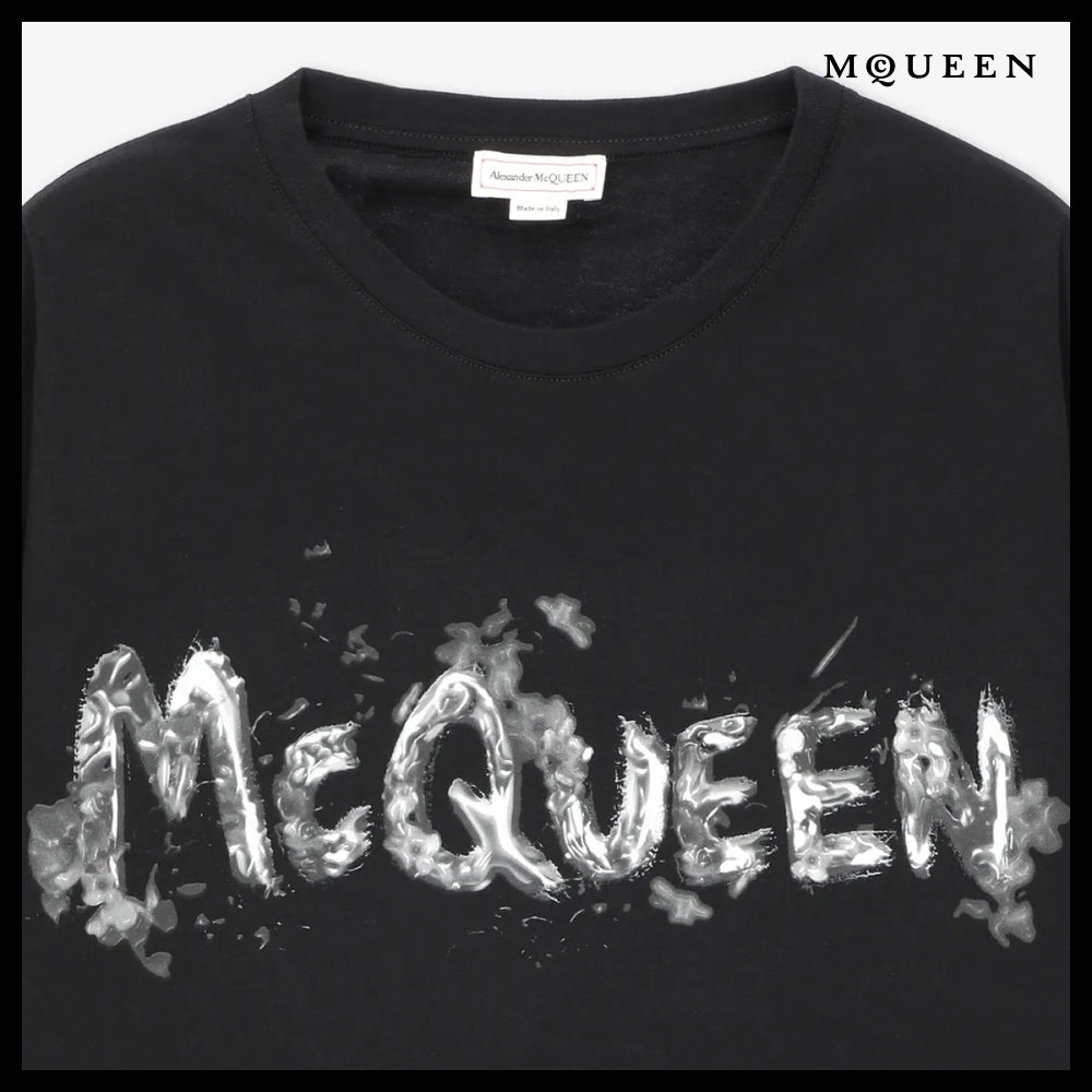 【alexander mcqueen】Gray Graffiti Logo Short Sleeve T Shirt