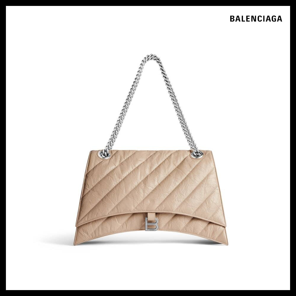 【BALENCIAGA】Crush Large Chain Bag Quilted Beige