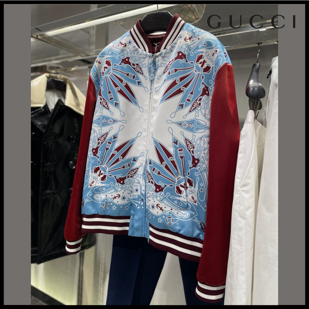 【GUCCI】Sailor Bandana Print Bomber Jacket White Multi