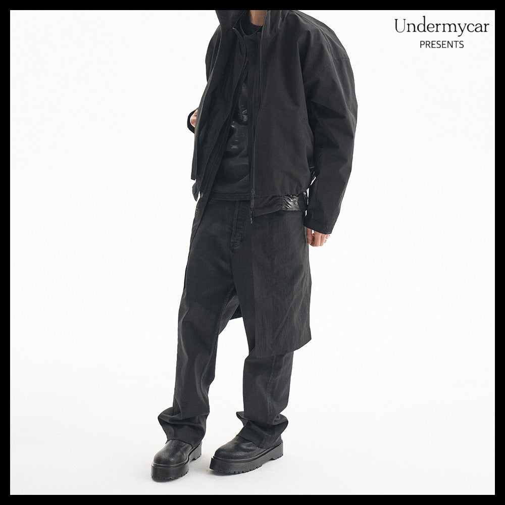 【Undermycar】Noir Coated Baggy Jeans Black