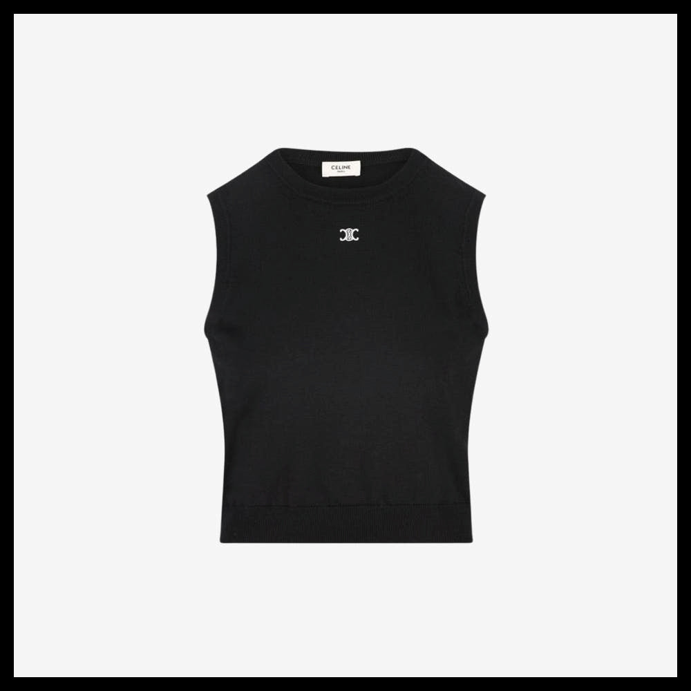 【CELINE】Triomphe Mini Logo Knit Vest Black Women