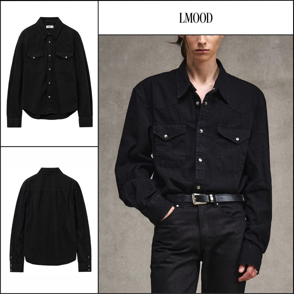 【LMOOD】Terry Denim Shirt Pure Black