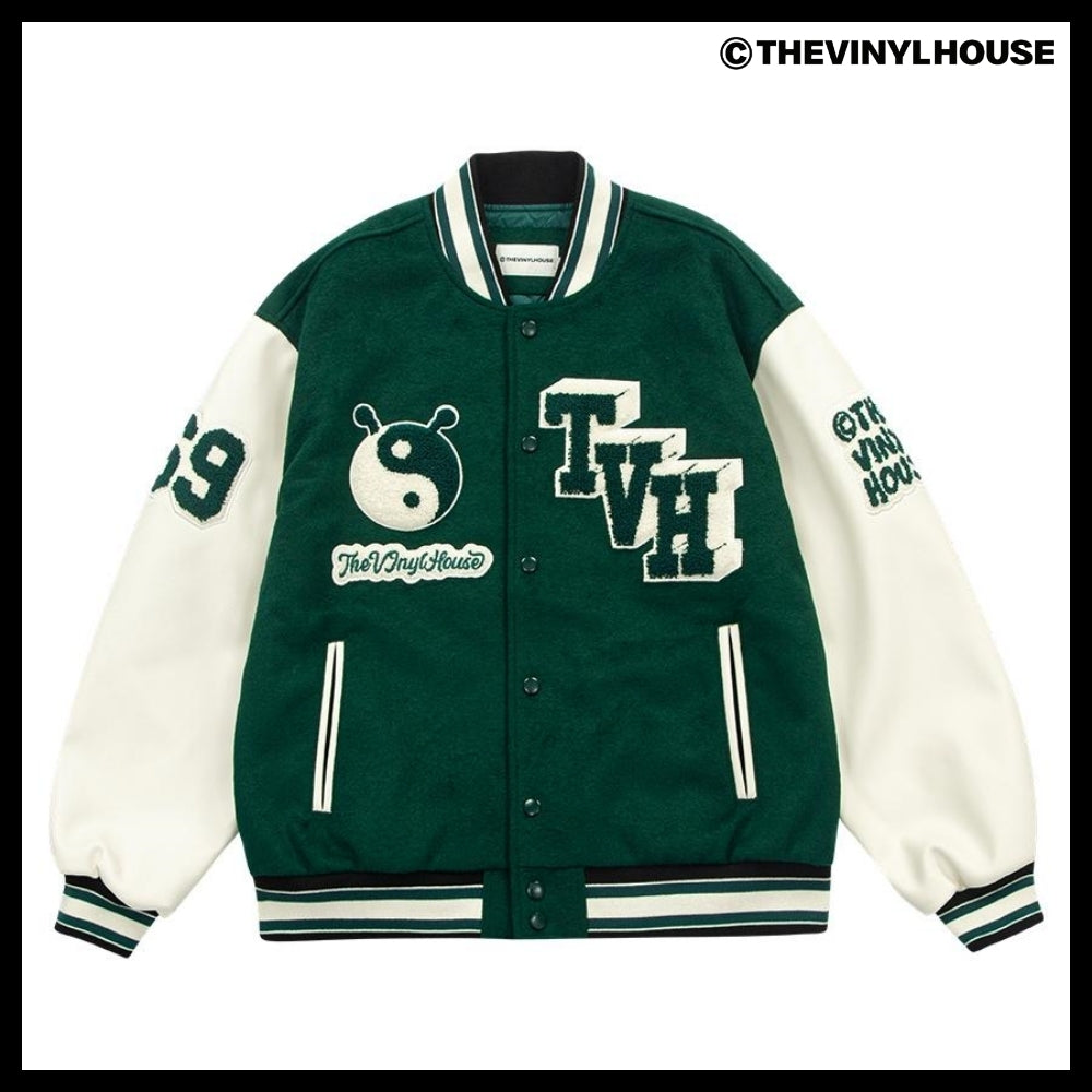 【THEVINYLHOUSE】Yin Yang Varsity Jacket Green