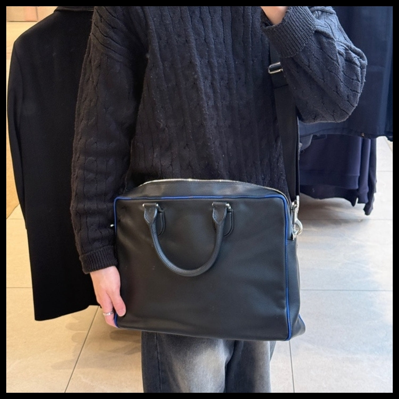 【Burberry】Twill Heritage EKD Leather Briefcase Black