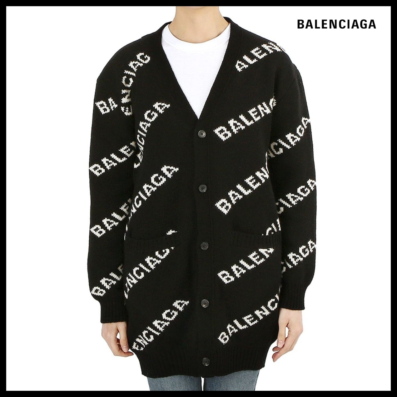 【BALENCIAGA】Allover Logo Cardigan Black White