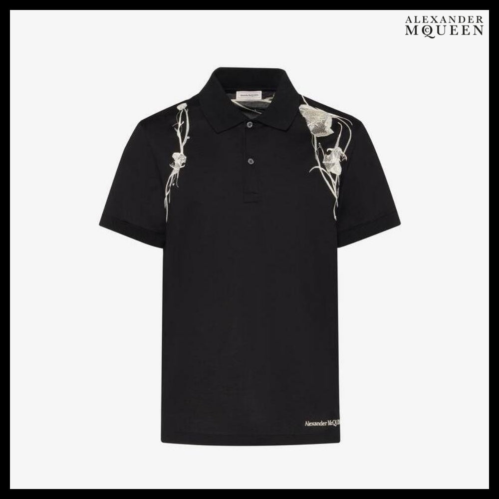 【Alexander Mcqueen】Pressed Flower Harness Polo Shirt Black