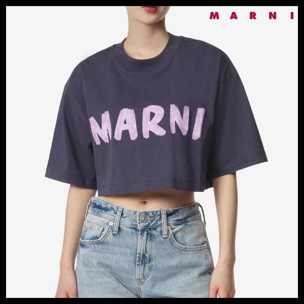 MARNI Logo Crop Short-Sleeve T-shirt Blue-Black