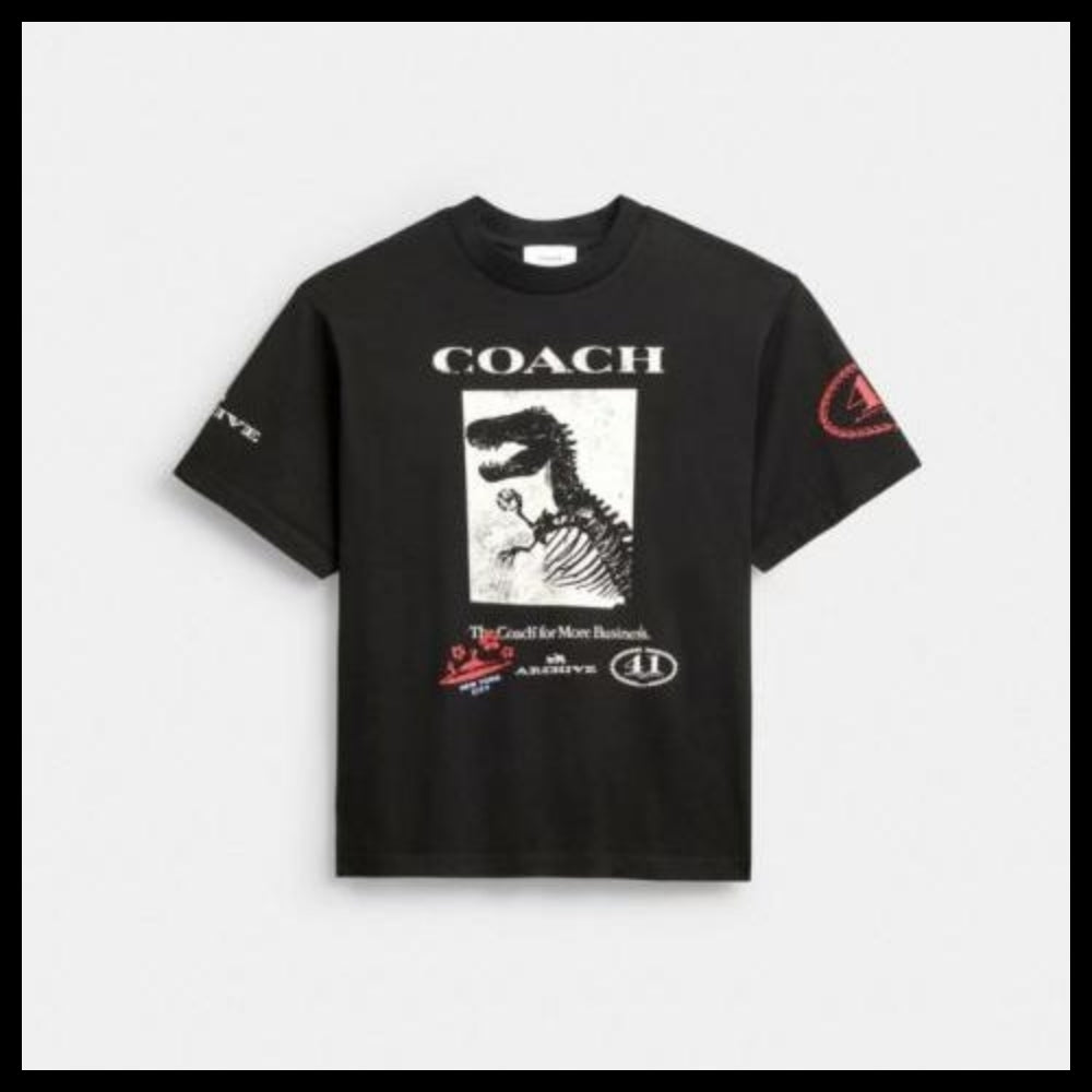 【Coach】Dinosaur Collage T Shirt Organic Cotton Black