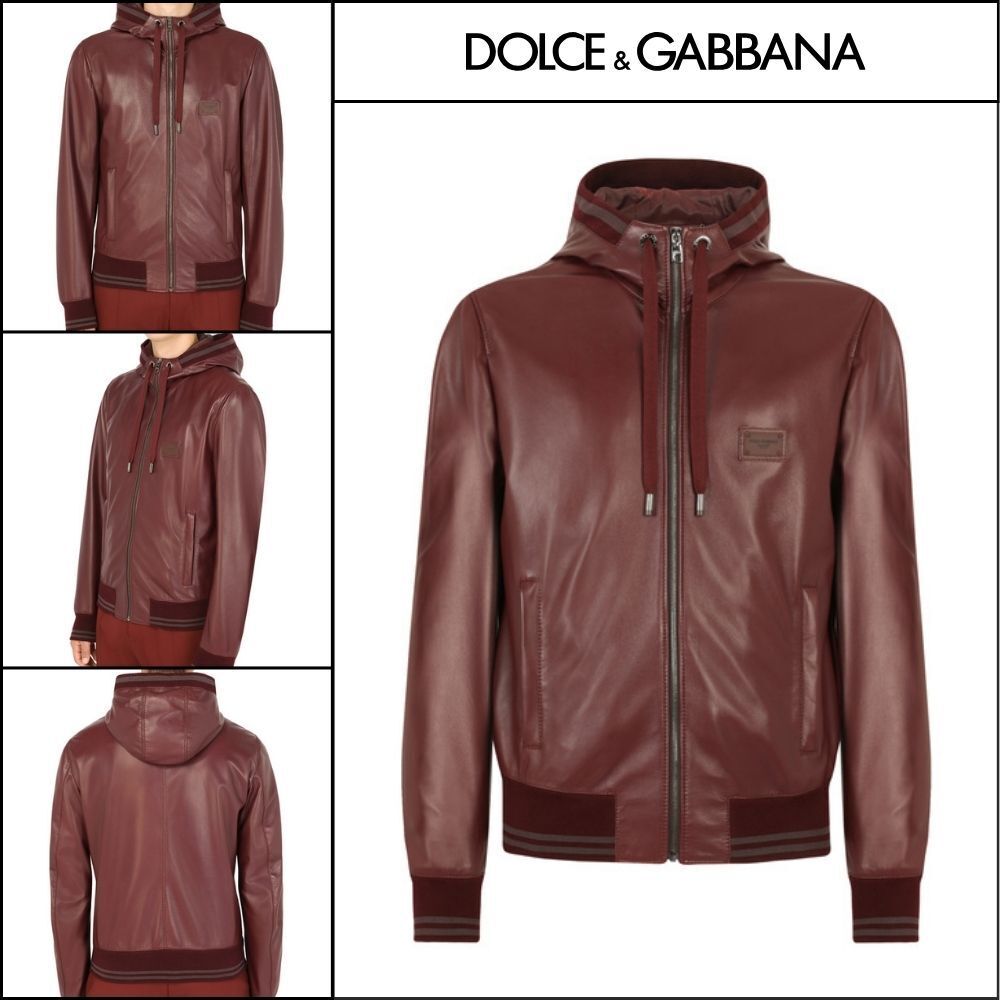 【Dolce & Gabbana】LEATHER JACKET WITH HOOD AND BRANDED TAG