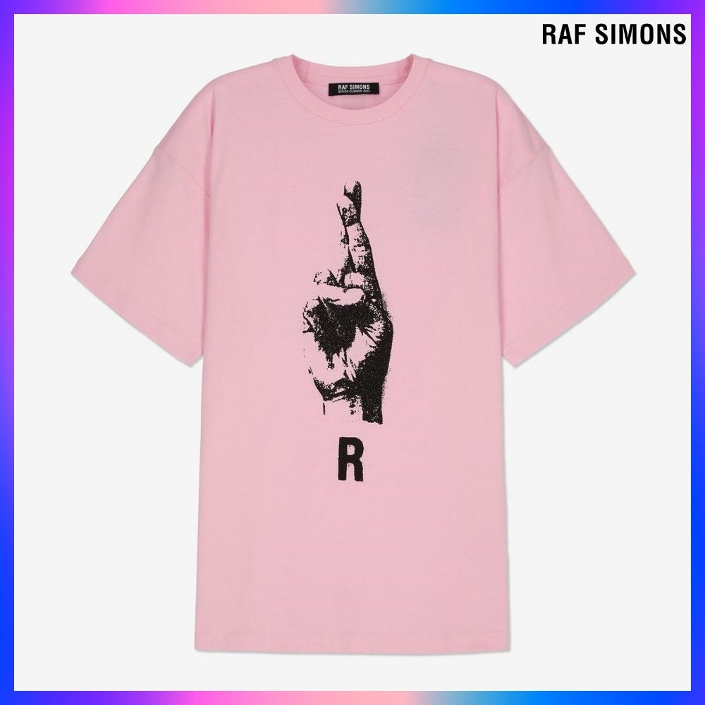 【RAF SIMONS】Hand Sign Short Sleeve T Shirt Light Pink