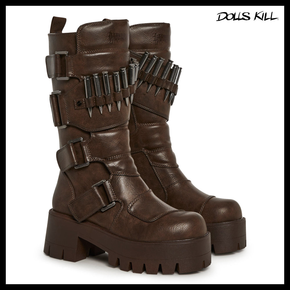 ◆DOLLS KILL◆DARKER WAVS Warp Bullet Combat Boots Brown