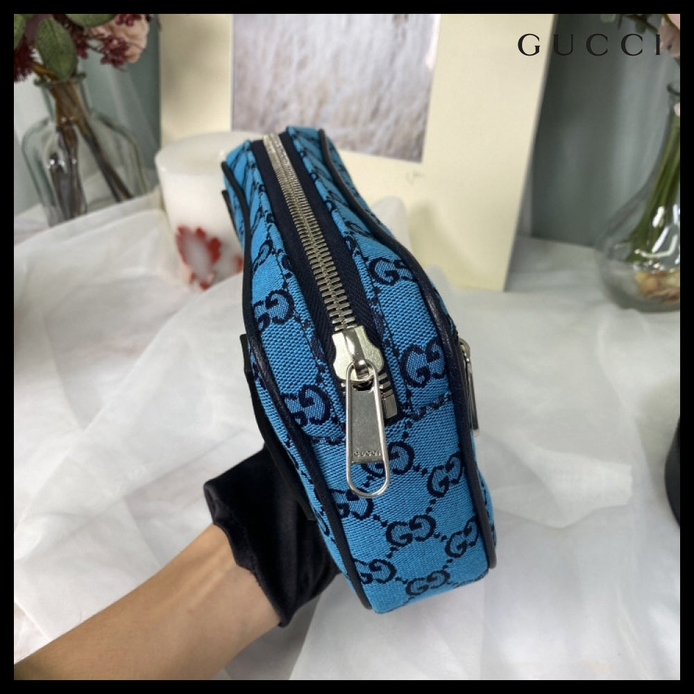 【GUCCI 】New Canvas GG Pattern Belt Bag BLUE