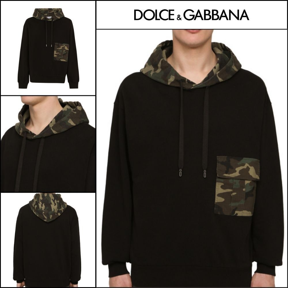 【Dolce & Gabbana】Jersey Hoodie with Camouflage Details