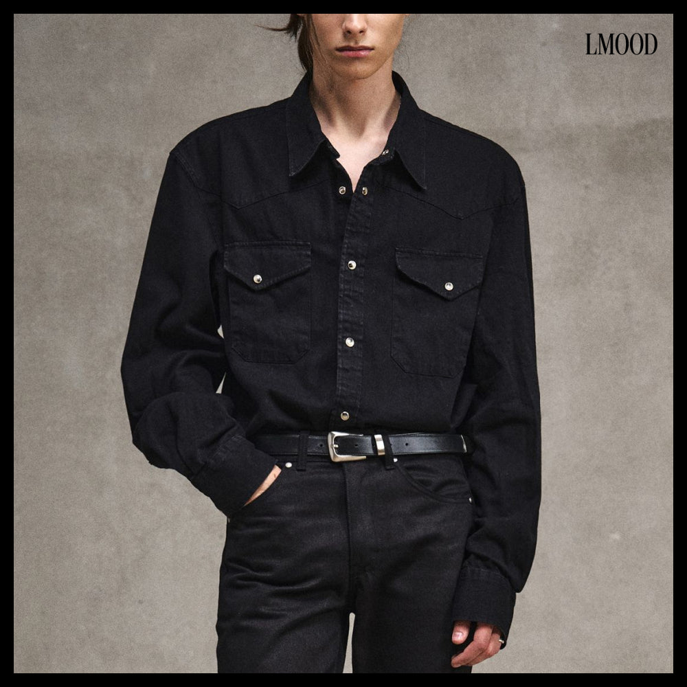 【LMOOD】Terry Denim Shirt Pure Black