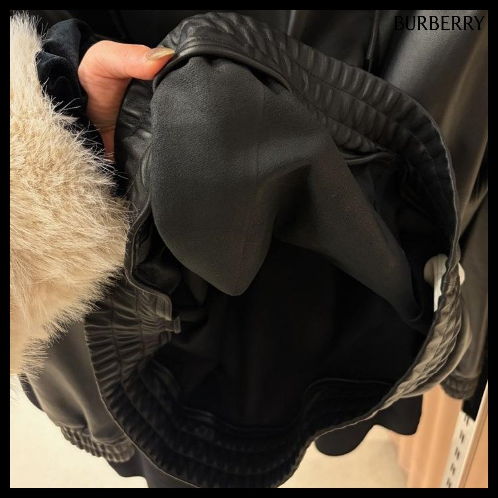【Burberry】B Shield Lambskin Hooded T-Shirt Black