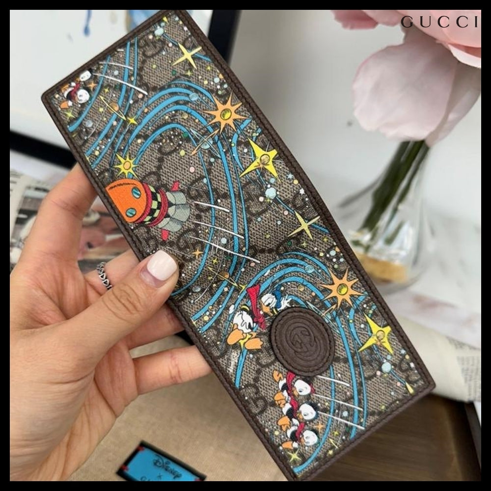 【Gucci x Disney】Donald Duck Print Canvas Leather Wallet