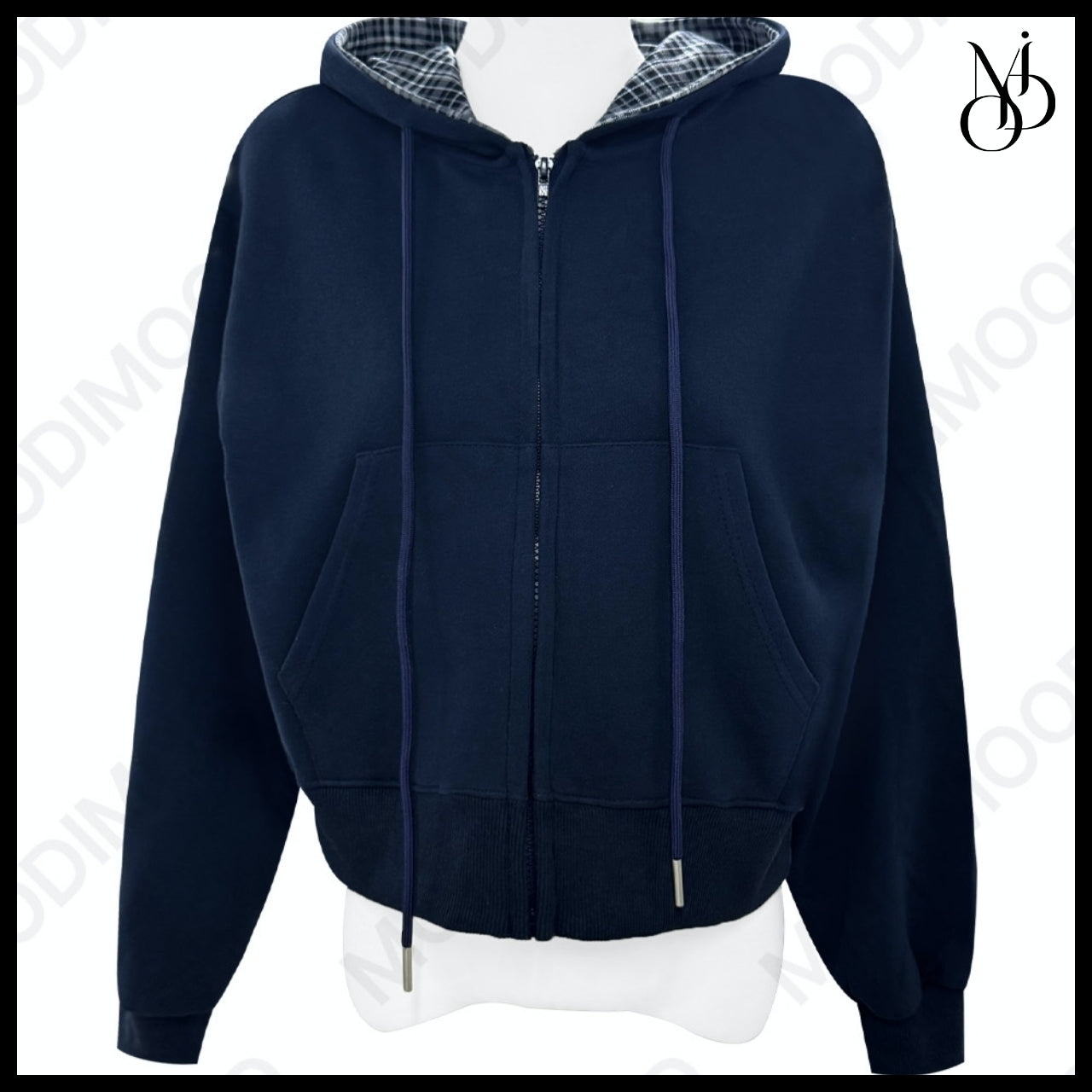 【MODIMOOD】Rudy Check Color Block Hoodie Zip-Up 5 Colors