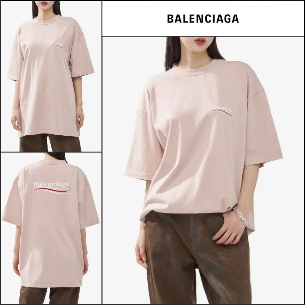 【BALENCIAGA】Political Wave Logo T Shirt Pink