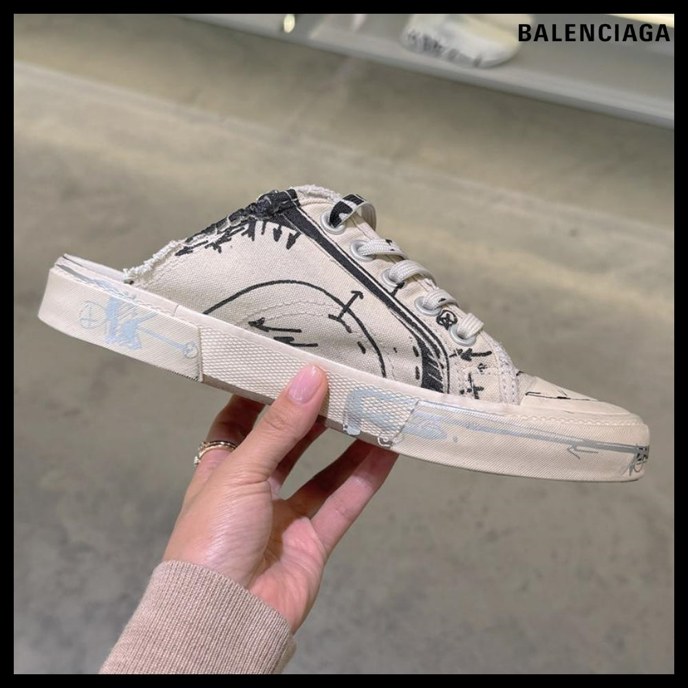 【BALENCIAGA】Paris Sketch Mule Ecru Black Blue
