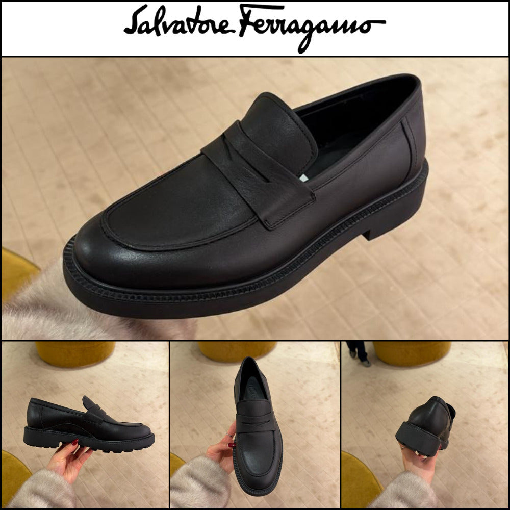 【FERRAGAMO】GROUND LEATHER PENNY LOAFERS BLACK