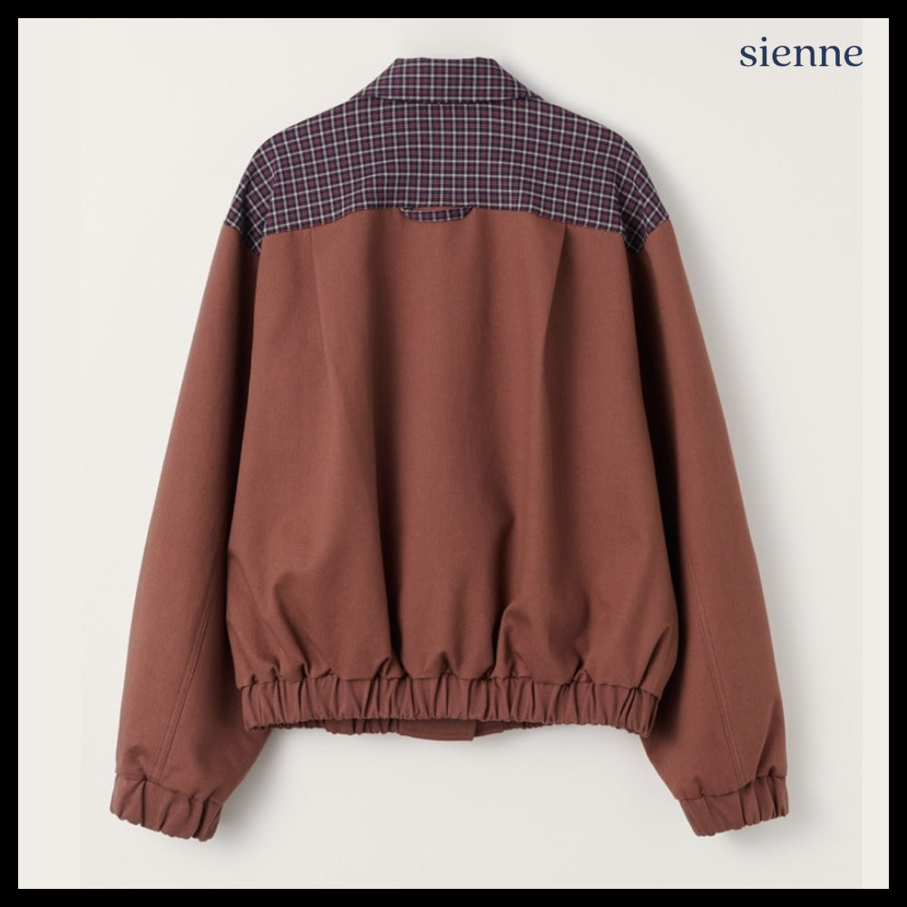 【SIENNE】Brun Checked Bomber Jacket Red Brown